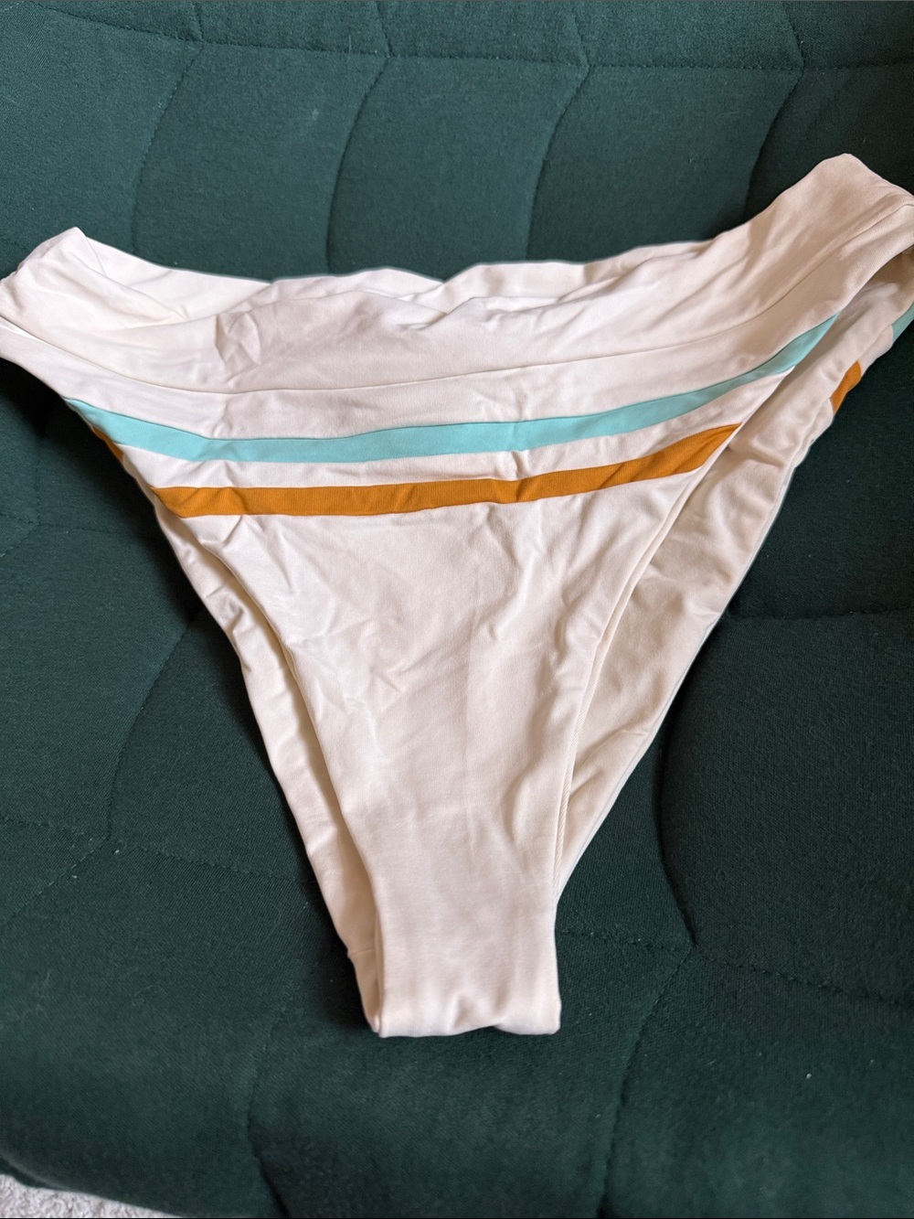 l*space Cream Bikini Bottoms with Blue and Mustard Stripes